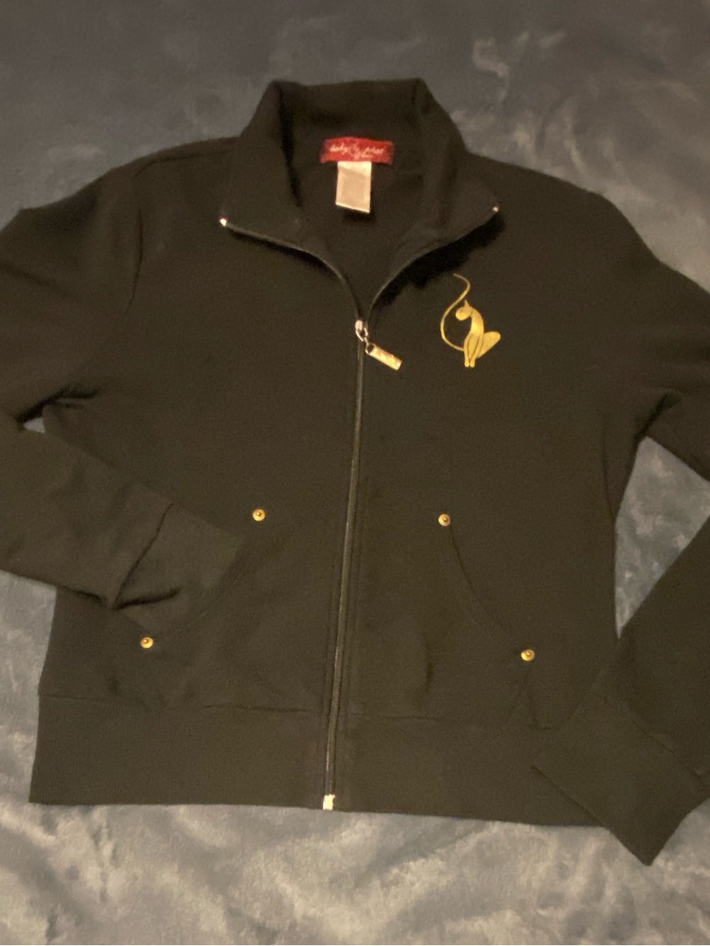 Baby phat Black Zip-Front sweater with Gold Accent Y2K